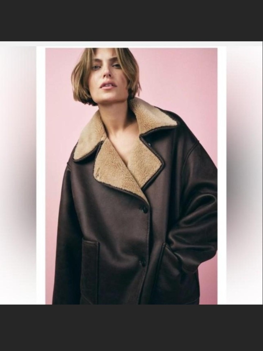 Zara Brown Bomber Jacket with Cream Shearling Collar